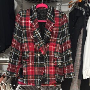 Zara Red and Black Plaid Blazer